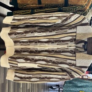 COOGI Men's Brown and Cream Patterned Zip-Up Sweater